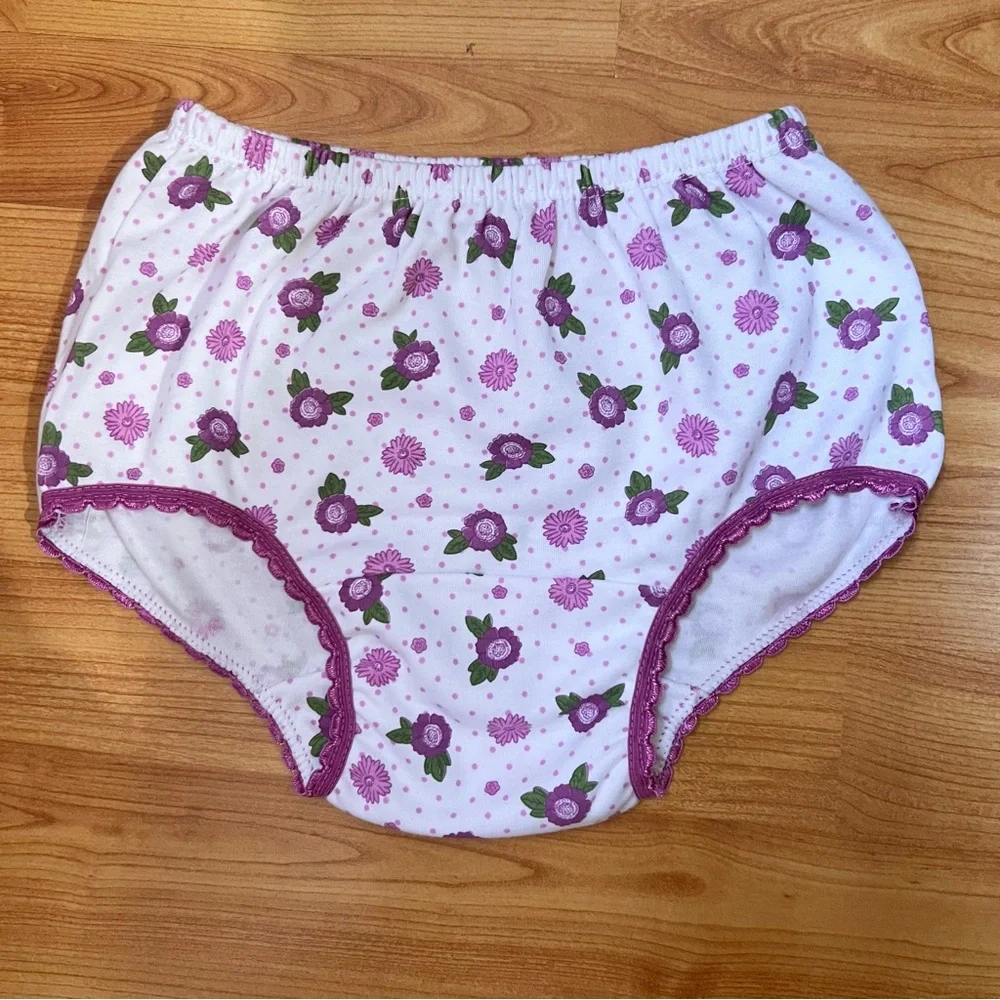 100% Cotton Floral Kids Underwear - Purple and White